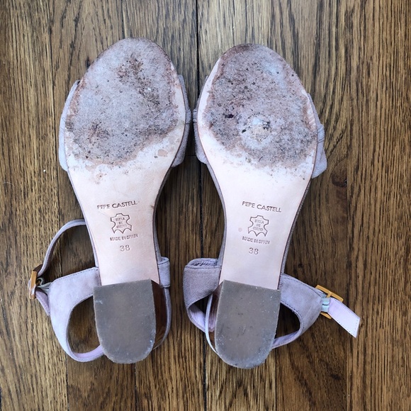 Pepe Castell Blush Pink Leather Suede Block Heels - Picture 4 of 5